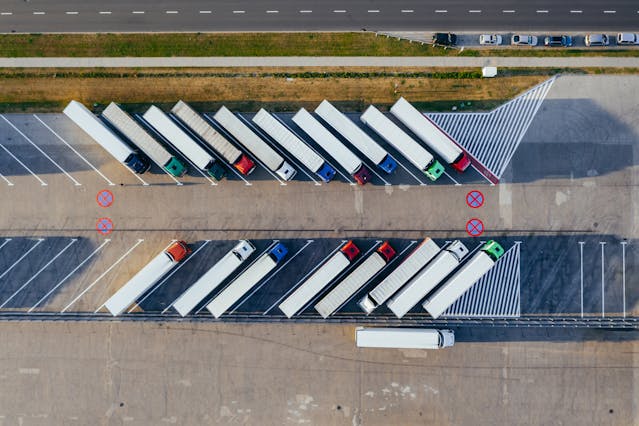 aerial-photography-of-trucks-parked